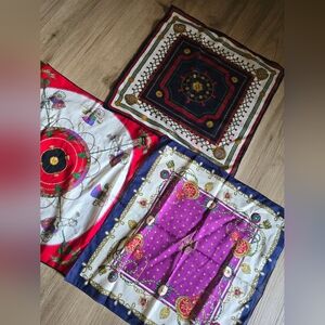 Set of Three Colorful Celine Paris Handkerchief Or Small Scarves